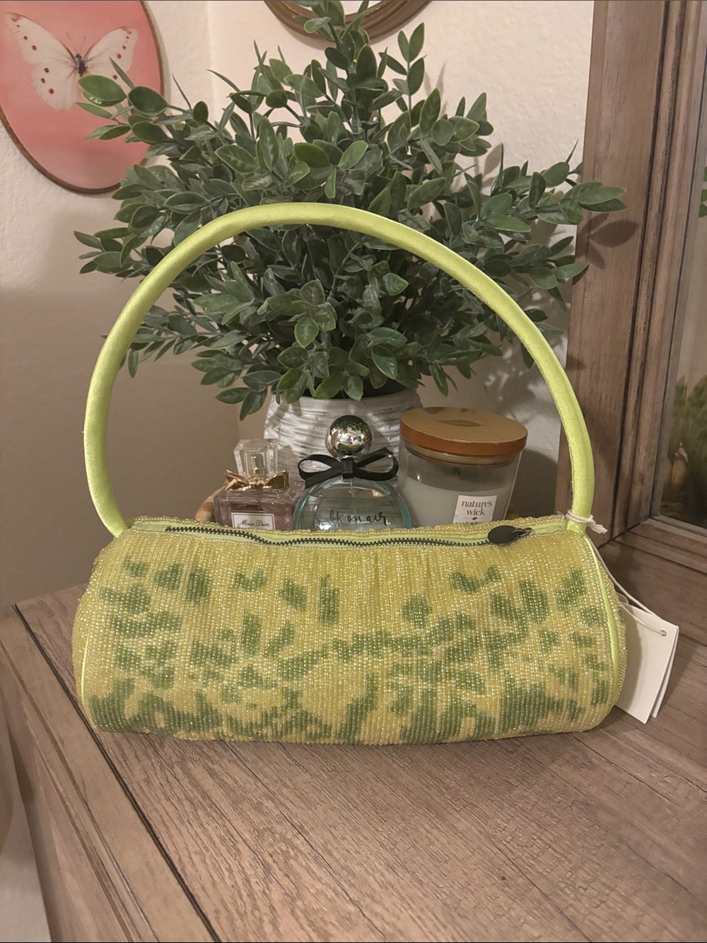 Free People Bailey Beaded Barrel Shoulder Bag-Green-NWT MSRP $98 - Picture 2 of 6